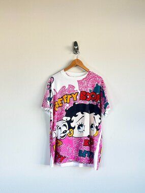 Vintage 90s Tultex Betty Boop All Over Print Single Stitch Tee Size Large